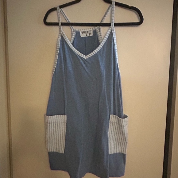 BUCKETLIST Blue Mini Dress with Striped Pockets - Picture 1 of 3